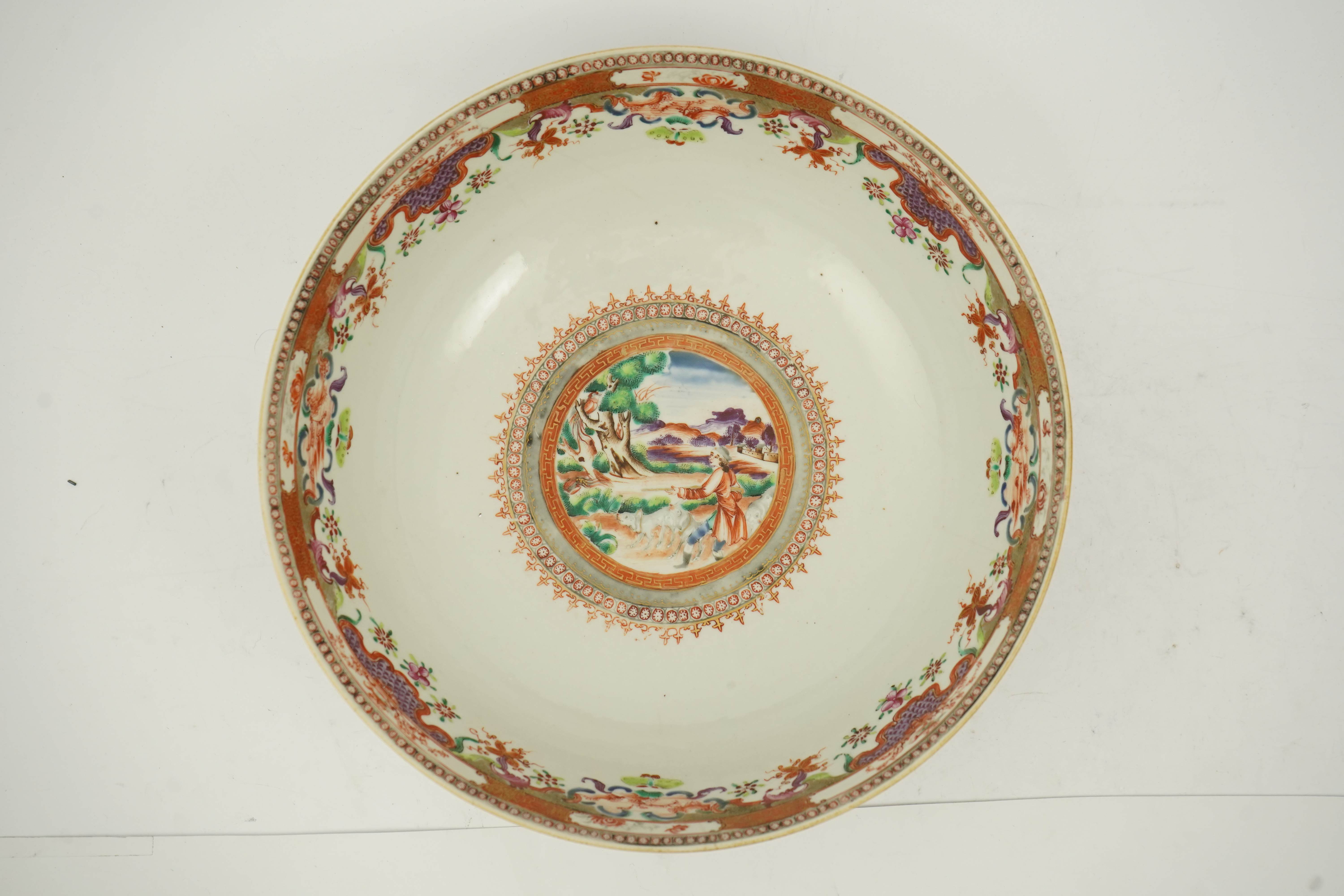 A Chinese export European subject ‘hunting’ punch bowl, Qianlong period